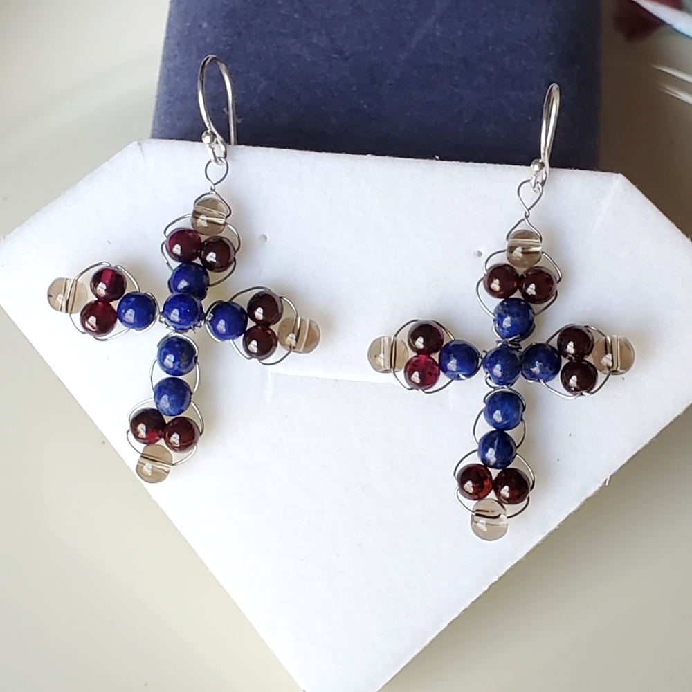 E-21 NEW 925 Precious Cross Gemstone Earrings - Picture 3 of 5